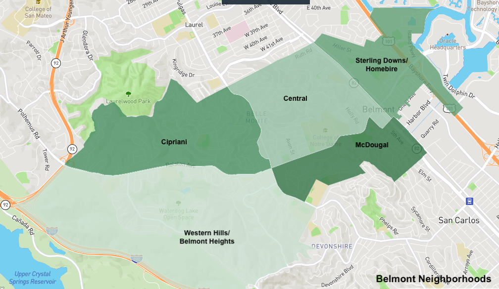 Belmont Ca Neighborhood map. 