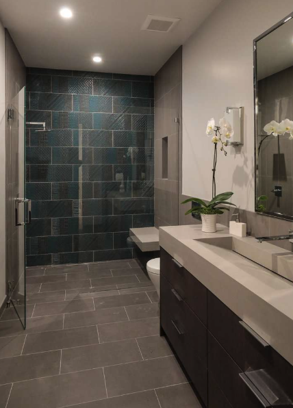 bathroom tile is dark blue.  really pretty. bathroom remodels.