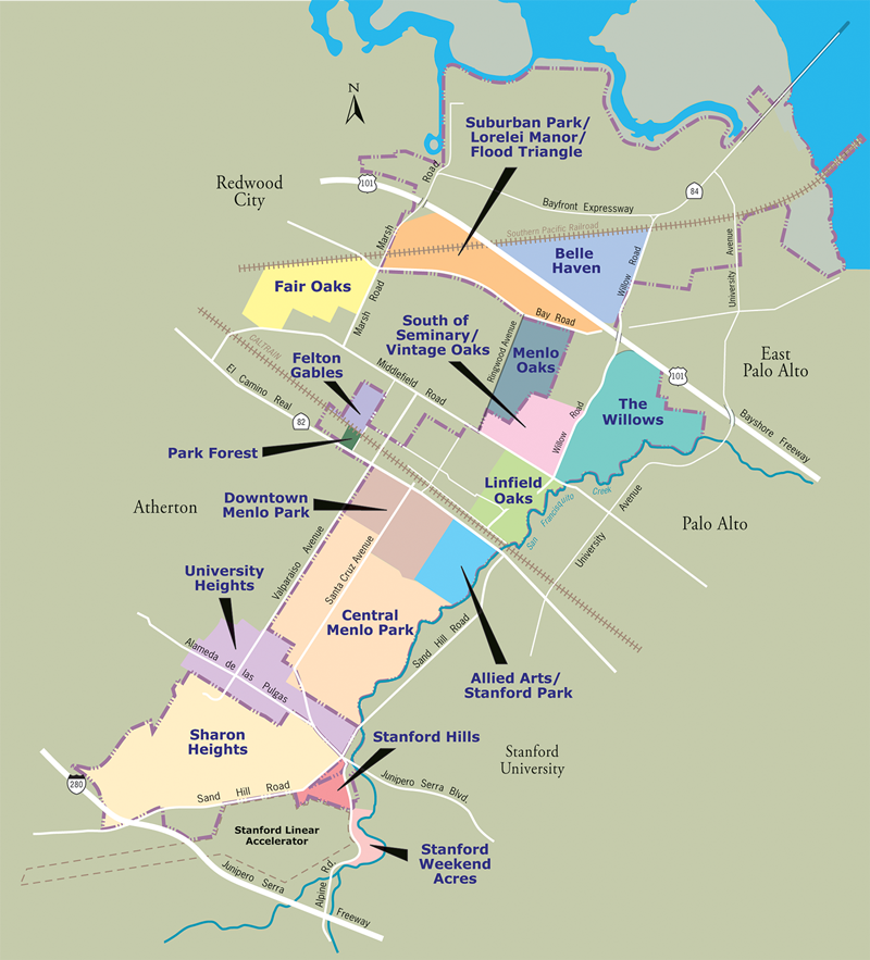 Neighborhood map of Menlo Park Ca. 